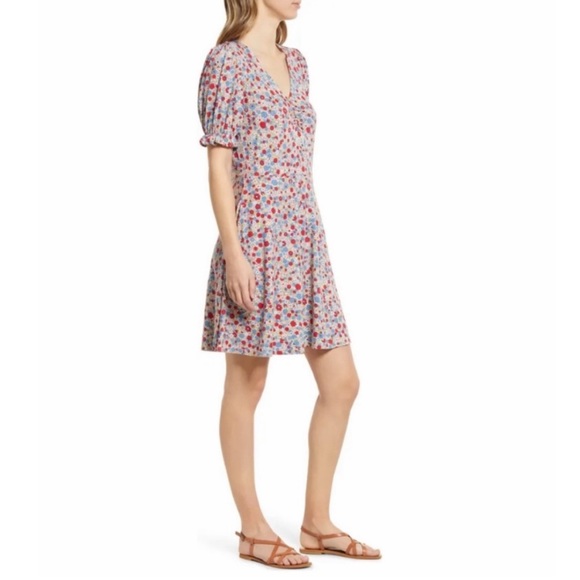 Boden V-Neck Floret cluster Puff Sleeve Jersey Dress Size 4P EUC - Picture 10 of 11